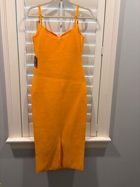 Express Vibrant Orange Knit Dress with Strap Detail
